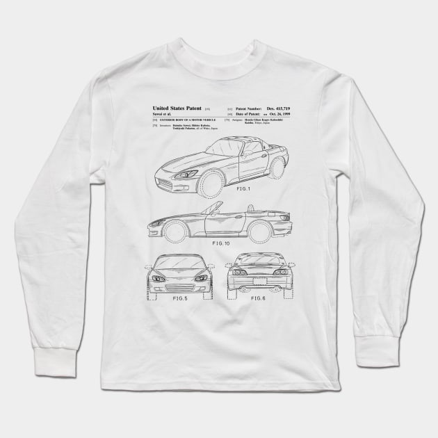 Honda S2000 Patent Black Long Sleeve T-Shirt by Luve